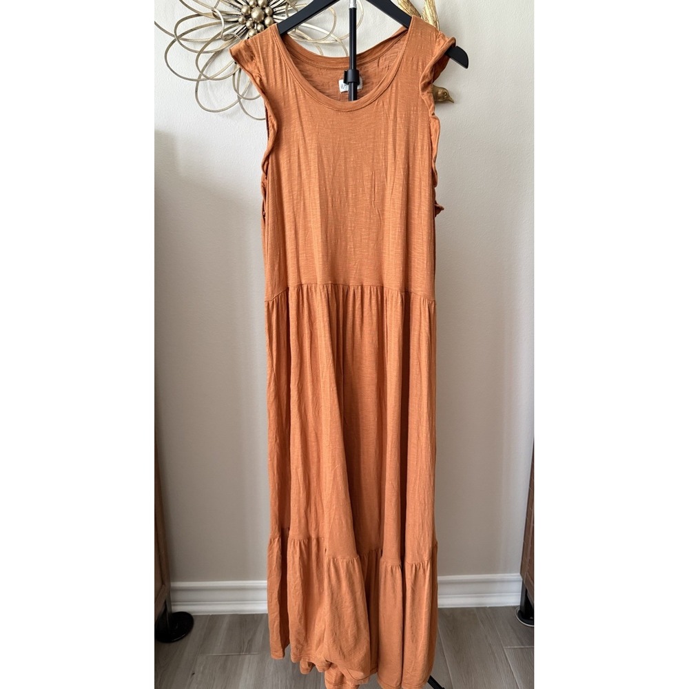Wonderly Womens XL Maxi Dress Rust Orange Tiered Sleeveless Cotton Modal